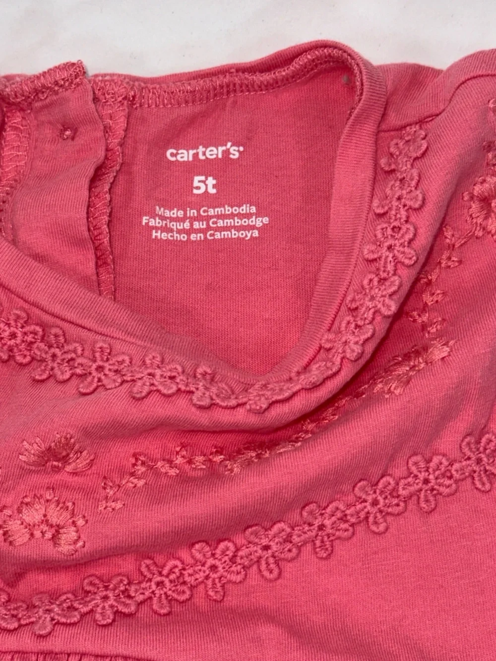 Carters Toddler Girls Pink Dress Sleeveless Embroidered Play Dress Size 5T